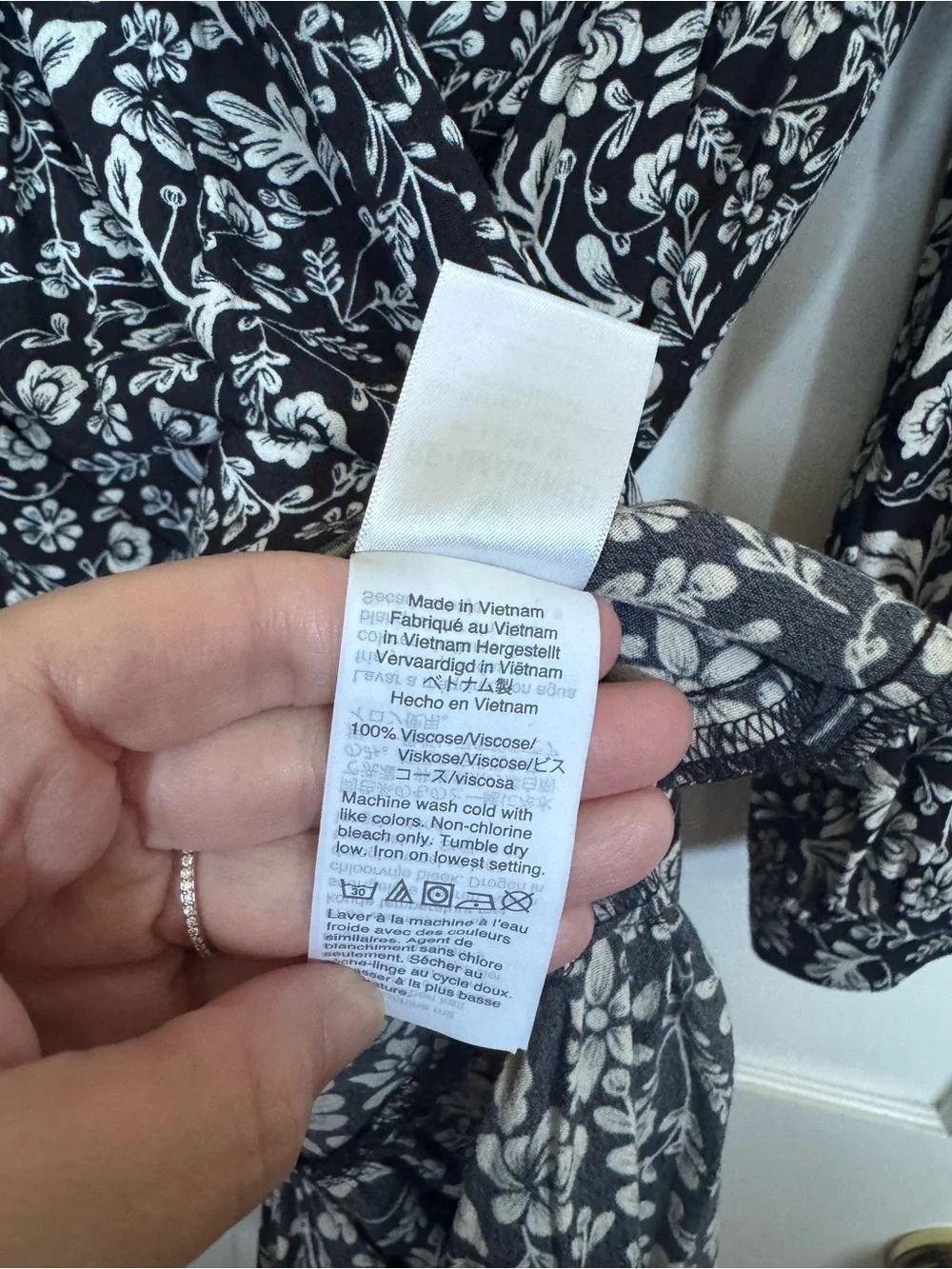 J. Crew Black and White Floral Long-Sleeve Dress